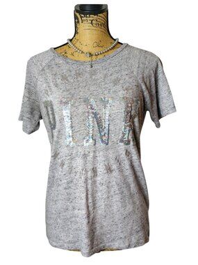 Vtg Pink Victorias Secret M Bling Tee Y2k Gray Sparkle Sequin Logo Silver Rare